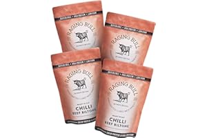 Raging Bull 1kg Chilli Beef Biltong - 4 x 250g Pack - High Protein Snacks - Grass Fed Beef Biltong - Low Carb Keto Snacks - MSG Free Carnivore Snacks - Natural Meat Low Calorie Snacks