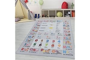 ‎TEPPIUM Kinderteppiche für Kinder Alphabet Buchstaben Zahlen Tiere Spielteppich Waschbar Jungen & Mädchen Teppich für Kinderzimmer Babyzimmer Spielzimmer Teppich Farbe: Grau, Grösse: 200 x 290 cm