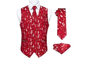 Enlision Gilet Uomo Natale Elegante Set 3 Pezzi con Cravatta e Pochette Costume Divertente per Festa Aziendale e Cenone
