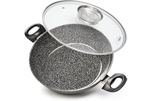 STONELINE Ceramic Tegame 28 cm Bordo Alto Padella Ceramica Induzione Antiaderente con Coperchio Dosaroma Rivestimento Ceramica con Vere Particelle di Pietra, Senza PFAS, Tutti i Piani Cottura e Forno