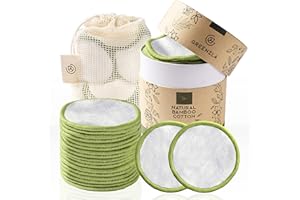 Greenzla Reusable Makeup Remover Pads (20 Pack) with Washable Laundry Bag and Round Box for Storage | Natural Bamboo and Organic Cotton Rounds for All Skin Types - Eco-Friendly Reusable Cotton Pads