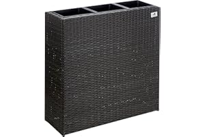 Gartenfreude Pot à Fleurs en résine tressée avec Trois Compartiments en Plastique pour l'intérieur et l'extérieur, de Couleur Anthracite 76x26x73cm (LxPxH)