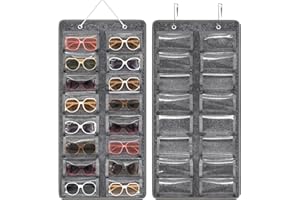 Enbagold Sonnenbrillen Aufbewahrung 16 Fächer, Hängend Sonnenbrillen Organizer Filz Brillenhalter Wand, Brillenaufbewahrung Staubdichter Sonnenbrille Lagerung mit 2 Häkchen - Grau