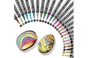 HAXONU Metallic Markers Stifte, 24 Farben Acrylstifte für Steine Wasserfest, Metallic Stifte für Fotoalbum, Gästebuch Hochzeit, Scrapbook Zubehör, Schwarzes Papier,Porzellan,Glas,Leinwand,Keramik,Holz,Eier