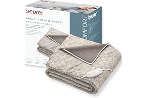 ‎BEURER Beurer HD 75 Nordic Koc elektryczny, imitujący futro, z 6 stopniami regulacji temperatury, można prać w pralce (30 °C), koc elektryczny z automatycznym wyłącznikiem, beżowy / brązowy, 180 x 130 cm