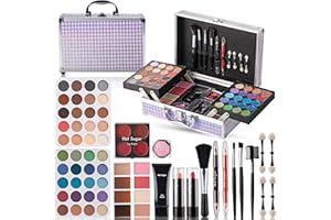 Hot Sugar Complete Makeup Kit with Aluminium Case, Make Up Set for Women, 40 Eyeshadows, Lip Products, Brushes, Foundation (Purple Houndstooth)