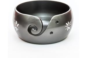 Hind Handicrafts Premium Solid Handmade Silver Engraving Metallic Finish - Aluminium Portable Yarn Storage Bowl - Holder for Knitting Crochet Hook Accessories (15,2 x 15,2 x 7,6 cm, Mattgrau)
