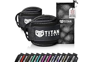 Titan Armour® Ankle Straps for Cable Machines | Gym Cuffs w/Heavy-Duty Steel Double D-Rings & Adjustable Strap | Lower Body Workouts Inc. Leg Extension, Leg Curl & Glute Kickback | Men & Women