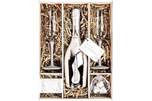 SPARKLEWARE Bottega White Gold Sparkling Wine 75cl Gift Set Hamper With Matching Sparkling Silver Champagne Flutes and Gift Box - Engagement, Silver Wedding Gift for Wine Lovers (Sparkling Stems)
