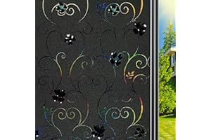 Qualsen Blackout Window Film Privacy, 3D Rainbow Black Out Frosted Window Film 100% Total Light Blocking Static Cling Self-Adhesive Decorative Window Cover for Home Day Sleeping Nursery, 30x200cm