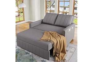 Miyemo 2 Seater Sofa Bed, 3 In 1 Convertible Sleeper Bed, Pull Out Sleeper Sofa with Adjustable Backrest & Side storage pocket, Daybed for Living Room & Apartment, Linen Fabric, 180x127cm, Dark Grey