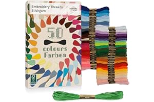 Set de Fils à Broder 50 Couleurs de 5m : Kit de Broderie – Bracelets d’Amitié à Fabriquer – Crochet, Tissage, Bricolage, Macramé – Fils Colorés pour Croix – Inovida
