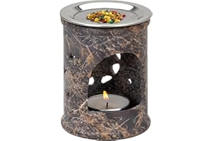 ‎MAMEMI Räucherstövchen aus SPECKSTEIN naturfarben Höhe 10 cm mit Edelstahl-SIEBEINSATZ zum RÄUCHERN mit TEELICHT Handarbeit aus Indien von MaMeMi