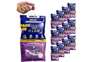 CLAW PROJECT Pack de 12x 250g Bolsas Antihumedad Armario Ropa Ambientador Lavanda – Deshumificador Percha Colgante Garaje – Elimina malos Olores - Absorbente Humedad Trastero
