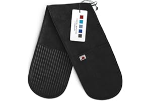 Big Red House Guantes de horno/doble guante de horno 480F resistente al calor con diseño antideslizante de silicona para el hogar, cocina, hornear, agarradera extralarga de algodón, color negro