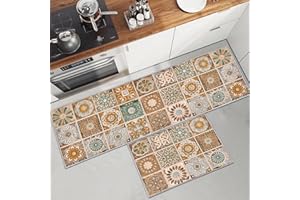 PQCXXA Kitchen Rug Set 2 Pieces Non Slip Kitchen Mat Set, Washable Kitchen Floor Mat For Kitchen, Entryway, Hallway Runner Set Washable Runners (A3, 43x150cm+43x75cm)
