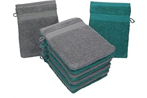 Betz Lot de 10 Gants de Toilette Taille 16x21 cm 100% Coton Premium Couleur Gris Anthracite, Vert émeraude