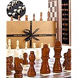 Jaques of London Chess Set 15 Inch Walnut and Sycamore Inlaid Chess Board Complete with 3 inch Chess Pieces - Quality Wooden 