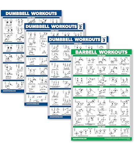 QUICKFIT Lot de 3 affiches de yoga exercices d'étirement tapis de pilates – Lot de 3 tableaux d'entraînement (laminés, 45,7 x 61 cm
