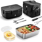 BOKQTTN Boîte Chauffante, Repas Lunch Box Électrique 3 En 1 Lunch Box 1.2L Chauffante Gamelle 12V 24V 220V Avec Sac Isotherme Repas Et Couverts En Acier Inoxydable Pour Voiture Camion Bureau
