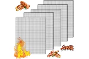 QHKLEW 5 Pièces Grille Barbecue Decoupable, 42x36cm Tapis de Gril en Téflon, Réutilisable, Tapis de Gril BBQ pour Gril à Gaz, Charbon de Bois, Gril Electrique, Four, Friteuse à Air
