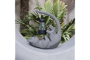 DECOROBBO Lumières solaires de Statue de Jardin, lumières extérieures de Figurine chat en résine de 10 Pouces pour Patio, Balcon, pelouse, décoration de Cour (CGris-3)