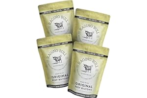 Raging Bull 1kg Original Beef Biltong - 4 x 250g Pack - High Protein Snacks - Grass Fed Beef Biltong - Low Carb Keto Snacks - MSG Free Carnivore Snacks - Natural Meat Low Calorie Snacks