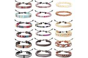 YADOCA 15-32 Piezas Tejida Pulseras Cuero para Hombres Mujeres Cuff Wrap Étnico Pulsera de Cuentas de Madera Elástico Ajustable