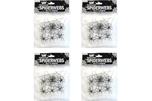 Robelli Pack of 4 Stretchable Spider Cob Web Halloween Decoration with Spiders