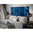 Upholstered Decorative Wall Panels Velvet Headboard Padding | Cushioned Planks | Padded Decor Collision Avoidance | Acoustic Soundproofing Treatment | (Blue, 2x Rectangle (25x50cm))