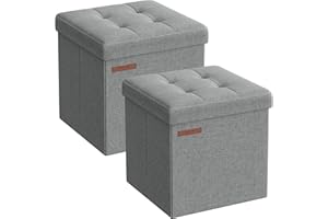 SONGMICS Storage Ottoman, Set of 2, Storage Bench, Footrest, Bed End Stool, for Living Room, Bedroom, 30 x 30 x 30 cm, Light Grey LSF028G42
