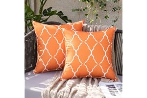 MIULEE Outdoor Cushion Cover Morocco Decorative Waterproof Throw Pillow Cover Square Modern Pillow Case for Garden Sofa Living Room Decoration 18 x 18 Inch 45 x 45 cm Orange Pack of 2