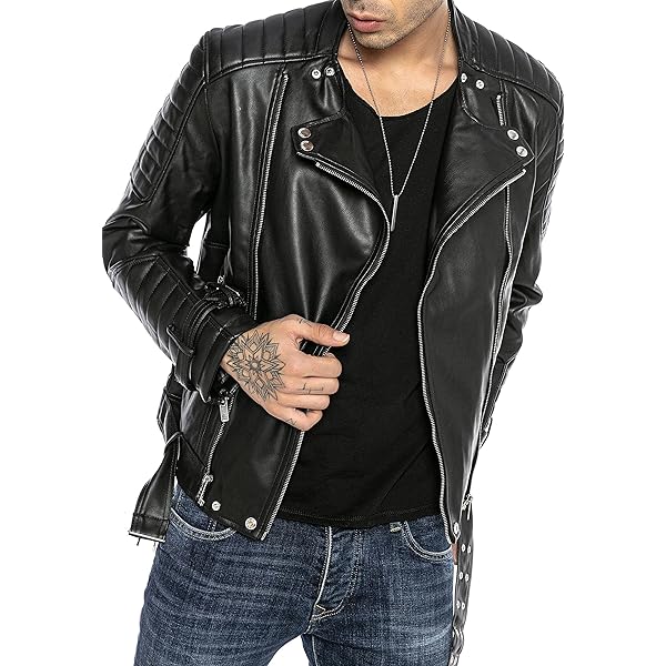 Giacca In Finta Pelle Uomo Fahsyee - Bomber Nero, Colletto Coreano, Slim Fit, Da Motociclista - Foto 2