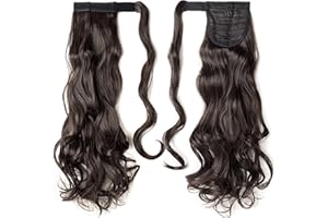 SEGO Extension Coda Capelli Clip Coda di Cavallo 43cm Ponytail Posticci Sintetici Ricci Mossi - Castano Scuro