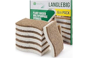 ecoTru 6 Stück Bio Spülschwamm Aus Kompostierbarer Zellulose und Kokos, Natur Reinigungsschwamm, öko und Nachhaltig Küchenschwamm, Umweltfreundlich Kitchen Sponge, Biologisch Abbaubar Geschirrschwamm