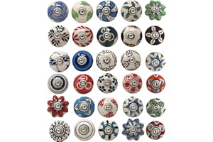 Ajuny Lot de 30 Boutons en Céramique Multicolores pour Armoires de Cuisine Commodes Meubles Placards Tiroirs de Commode Poignées Décoratives Colorées Faites à la main Finition Brillante