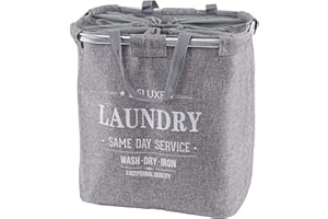 MENDLER Cesta borsa portabiancheria HWC-C34 tessuto - Laundry 2 scomparti maniglie 89l grigio
