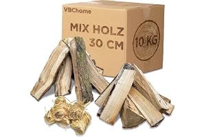 VBChome ved av lövträ, mängd 10 kg, trä, ek, asp, björk, träbitar 30 cm torkat trä, kaminved, lägereld och ugn, kaminer, ved
