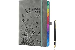 HWXBEN Agenda Scolaire et Planner 2025–2026 A5 Semainier – Gris, 1 Semaine sur 2 Pages, Onglets Mensuels, Pochette, Boucle Stylo, Élastique