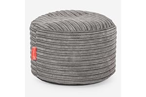 Lounge Pug Round Footstool Bean Bag Pouffe, Small Foot Rest, Cord Graphite Grey