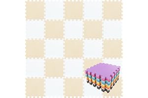 qqpp Alfombra Puzzle para Niños Bebe Infantil - Suelo de Goma EVA Suave. 18 Piezas (30 * 30 * 1cm), Blanco & Beige.QQC-AJb18N