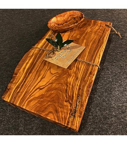 What the Art!® Olive Wood Half Rustic Set | 2 olijfhout snijplanken 2 dip-schaaltjes geschenk | ca. 30 x 14-17 cm & 40 x 17-22 cm | plankset - kaasplank - serveerplank - keukenset