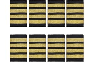 WEBEEDY 4 paires D'Épaulettes D'Uniforme de Pilote Professionnel Épaulettes de Pilote de Compagnie Aérienne Épaulettes D'Aviateurs Traditionnelles Épaulettes avec Rayures en Nylon Doré