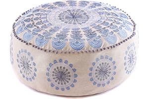 ‎MANDALA LIFE ART Mandala Life ART Blauer Pouf Rund Mit Ponpon Sitzpouf Groß Dekorist Cozy Groß Bodenkissen Boho Haustierbett Orientalische Sitzecke 100% Baumwolle Ungefüllt 60X20Cm