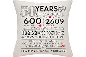 BOMMEX 50 Years of Marriage Gift 50th Wedding Anniversary Cushion Cover Keepsake Decoration Gift for Couples Parents Women Men Mum Dad Husband Wife Grandma Grandad Aunt Uncle Friends (50 YEARS)