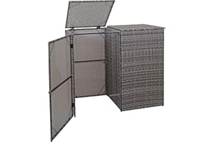 MENDLER 2x copribidoni box spazzatura rifiuti HWC-E25 66x130x110cm acciaio polyrattan grigio