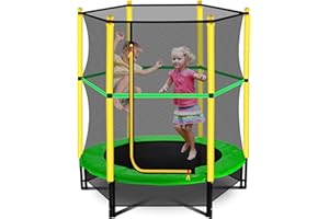 Pukomc 4.5ft Trampoline for Kids, Outdoor Trampoline with Safety Enclosure Net, Toddler Trampoline with Armrests for Indoor and Backyard Jumping Exercise