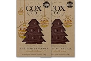COX & CO Cox&Co. Christmas Chocolates - 2 x 50g Bee Pollen & Honey 61% Dark Chocolate Christmas Tree Bars in a Gift Box - Luxury Single Origin Colombian Cacao - Sustainable Gifts
