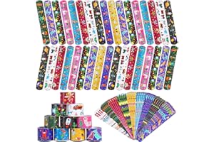 JUNEBRUSHS 40 Pack Slap Bracelets for Kids Slap Bands Wristband Party Favors Snap Bracelets Bulk for Boys Girls Birthday Parties Gifts Toys Party Bag Fillers Robot Princess (animal)