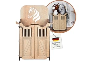 Hoofly Hobby Horse Écurie – Accessoire Pratique avec Portes, Rangement & Crochets/Box en Bois Robuste pour 2 Chevaux bâtons/Support Stable pour Hobby Horse